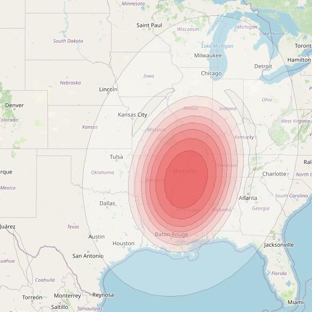 Directv 9S at 101° W downlink Ku-band BB24 (Memphis) Beam coverage map