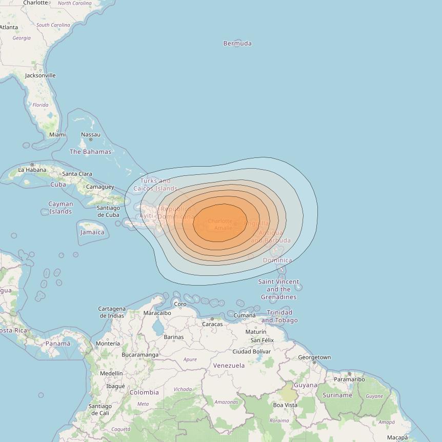 Directv 15 at 103&deg; W downlink Ka-band Puerto-Rico beam coverage map