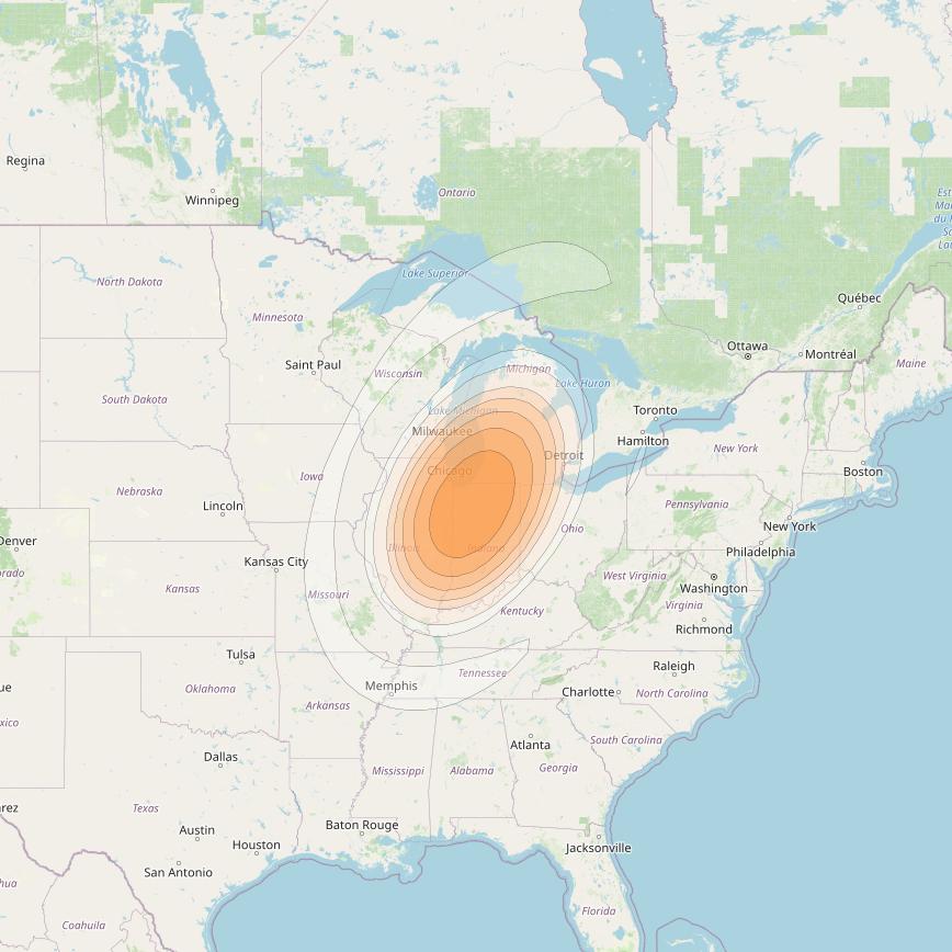 Echostar 17 at 107° W downlink Ka-band Spot U22DL beam coverage map