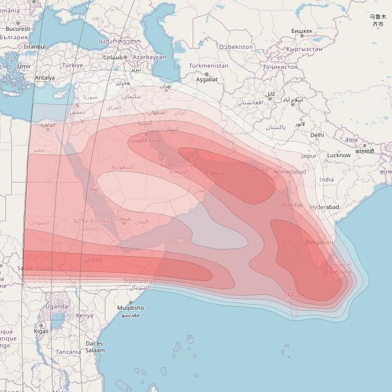 SES 9 at 108° E downlink Ku-band West Indian Ocean beam coverage map