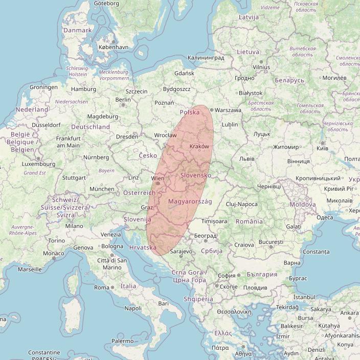 Eutelsat 10B at 10&deg; E downlink Ku-band S012 User Spot beam coverage map