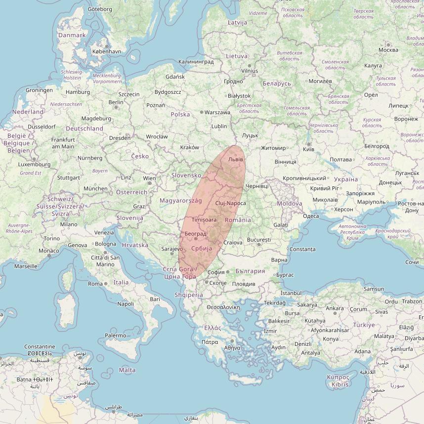 Eutelsat 10B at 10&deg; E downlink Ku-band S013 User Spot beam coverage map