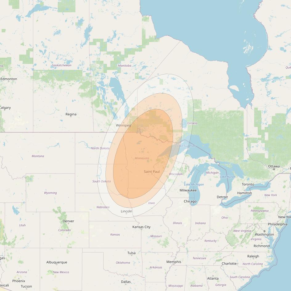 Anik F2 at 111° W downlink Ka-band Spot 16 beam coverage map