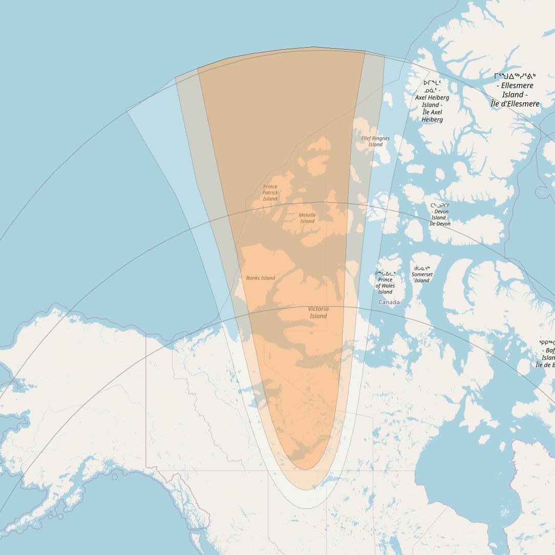 Anik F2 at 111° W downlink Ka-band Spot 2 beam coverage map