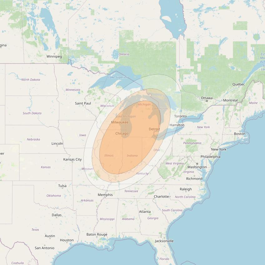 Anik F2 at 111° W downlink Ka-band Spot 27 beam coverage map