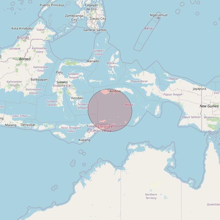 Telkomsat 113BT at 113&deg; E downlink Ku-band S25 User Spot beam coverage map