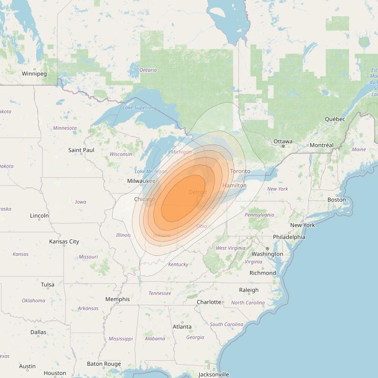 ViaSat 1 at 115° W downlink Ka-band Spot U12DL beam coverage map