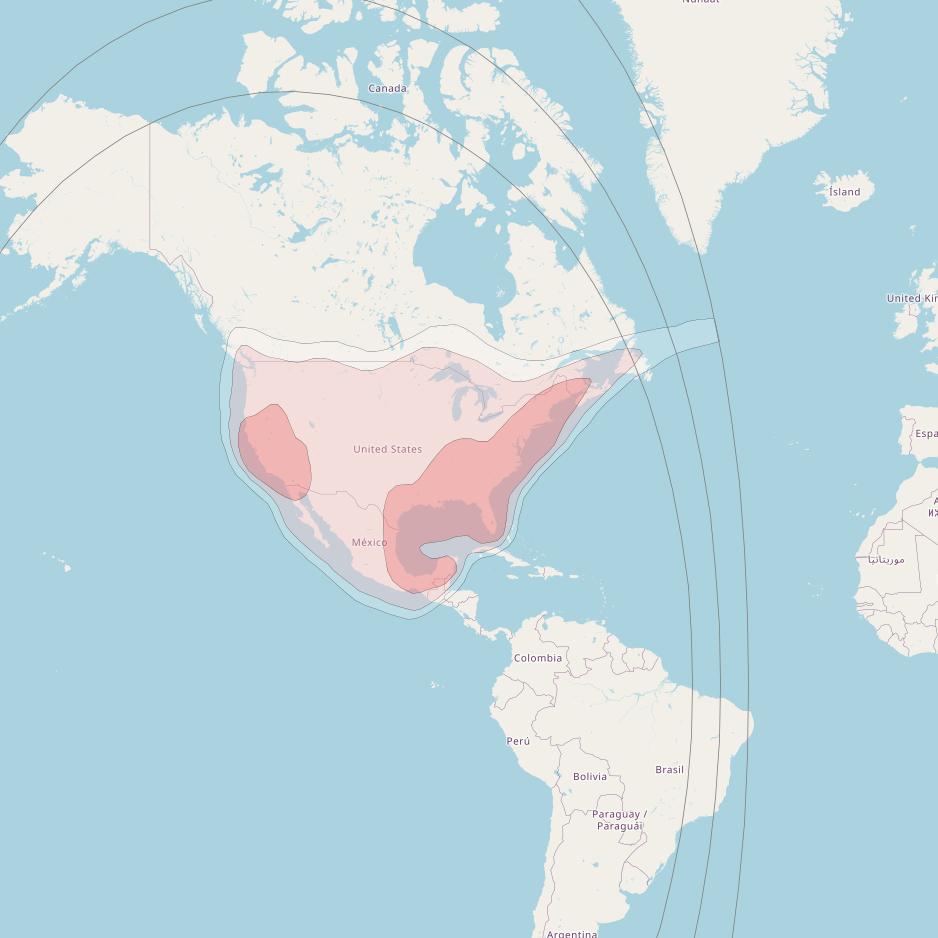 Eutelsat 117 West A at 117° W downlink Ku-band North America NAFTA (KNDH/KNDV) beam coverage map