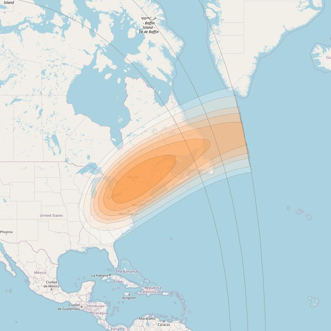 Anik F3 at 119° W downlink Ka-band Steerable Beam coverage map