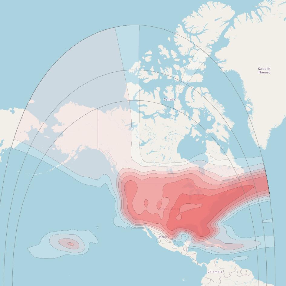 Echostar 15 at 119&deg; W downlink Ku-band ETXR beam coverage map