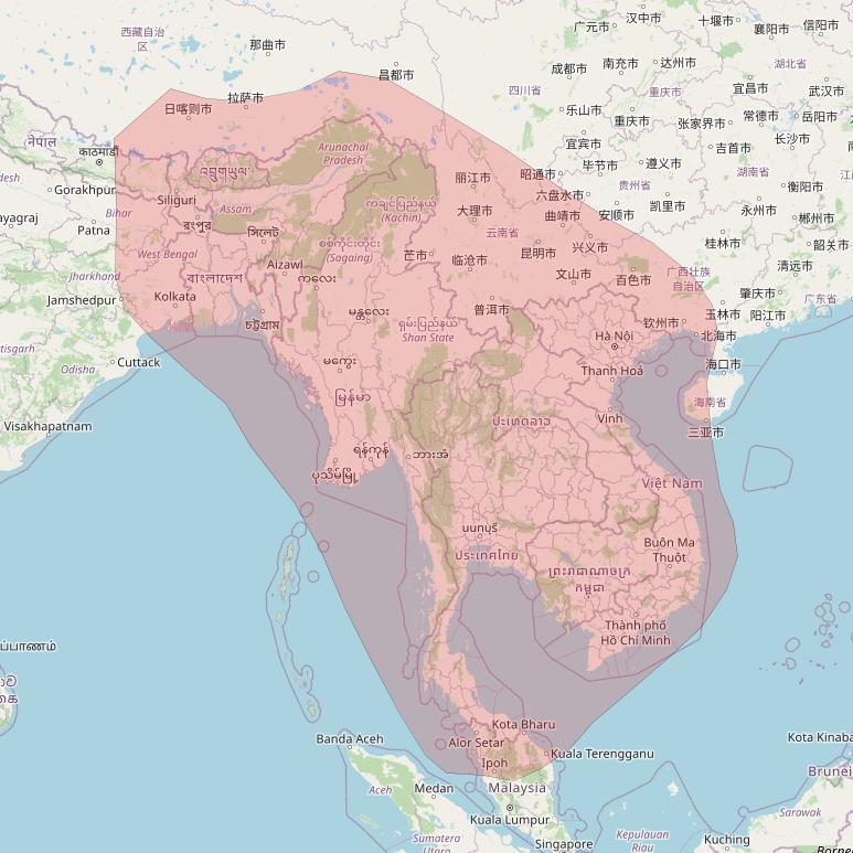 JCSat 4B at 124&deg; E downlink Ku-band Steerable beam (subject to change) coverage map