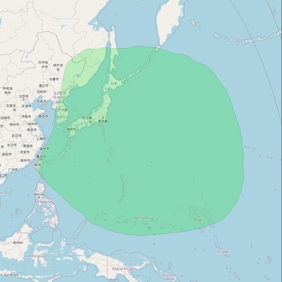 Tiantong 1 02 at 125&deg; E downlink S-band Regional 02 beam coverage map