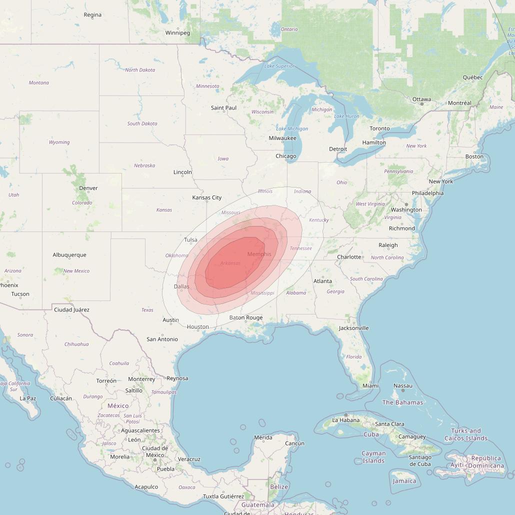 Ciel 2 at 129° W downlink Ku-band  ArkansasSB37 Spot Beam coverage map