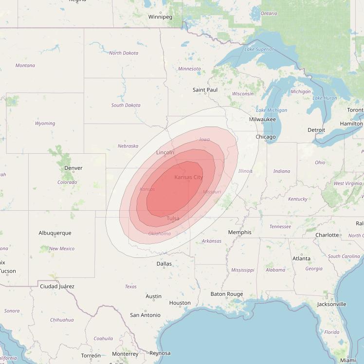 Ciel 2 at 129° W downlink Ku-band  EasternKansasSB29 Spot Beam coverage map