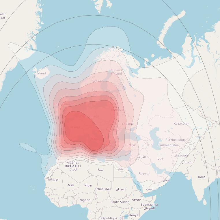 Eutelsat Hot Bird 13G at 13&deg; E downlink Ku-band Wide beam coverage map