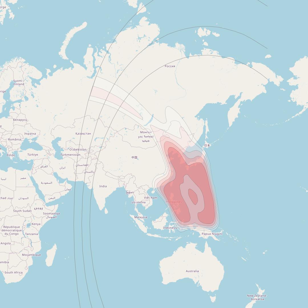 APSTAR 9 at 142° E downlink Ku-band North beam coverage map