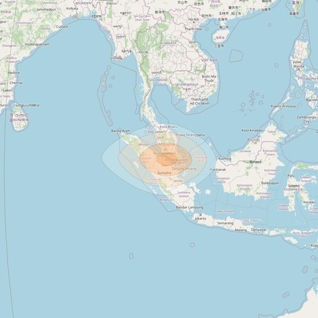 JCSat 1C at 150° E downlink Ka-band Gateway 1 beam coverage map