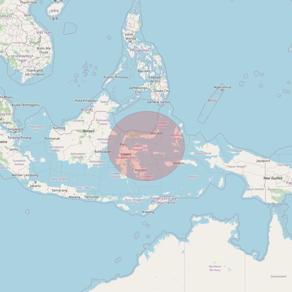 JCSat 1C at 150° E downlink Ku-band User Spot11 beam coverage map