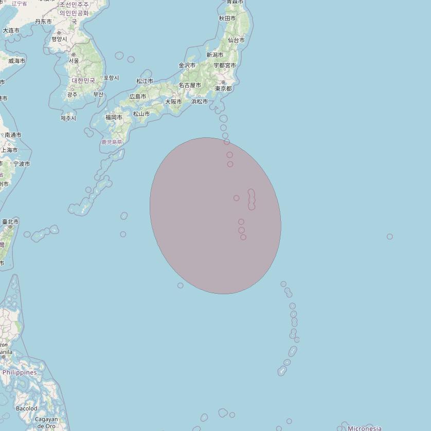 JCSat 1C at 150° E downlink Ku-band User Spot22 beam coverage map