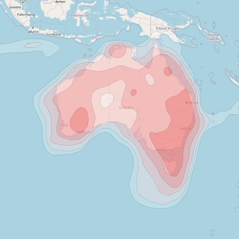 Optus D2 at 152° E downlink Ku-band FNA Beam coverage map