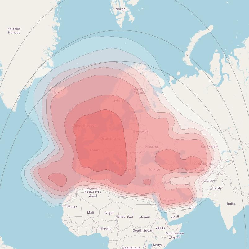 Eutelsat W3B at 16&deg; E downlink Ku-band Europe A beam coverage map