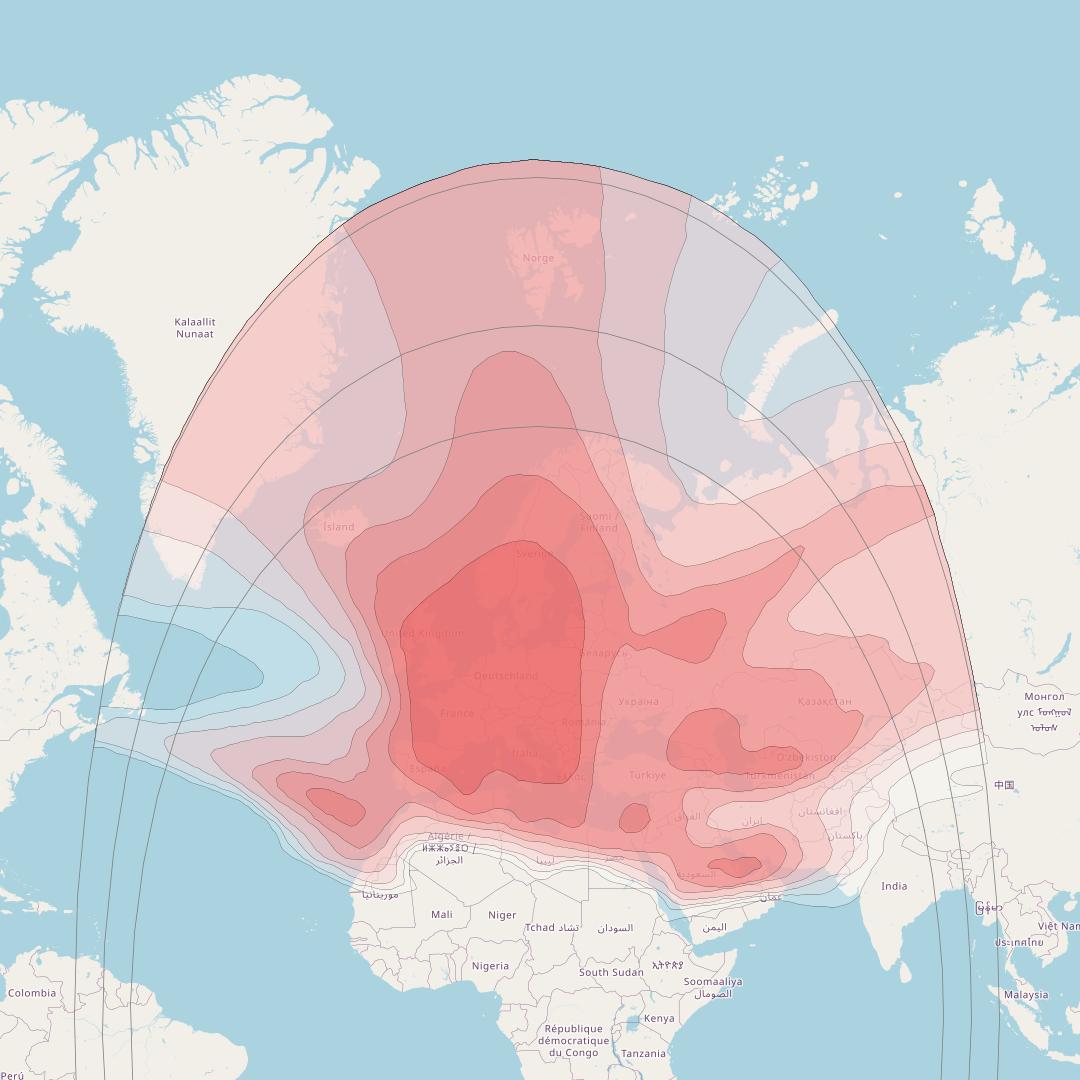 Eutelsat 16A at 16° E downlink Ku-band Europe A beam coverage map