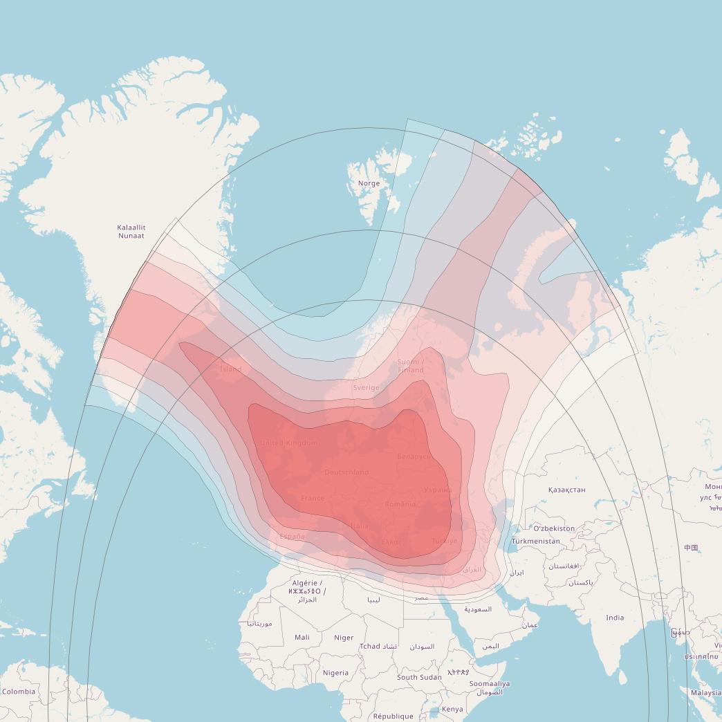 Eutelsat 16A at 16° E downlink Ku-band Europe B beam coverage map