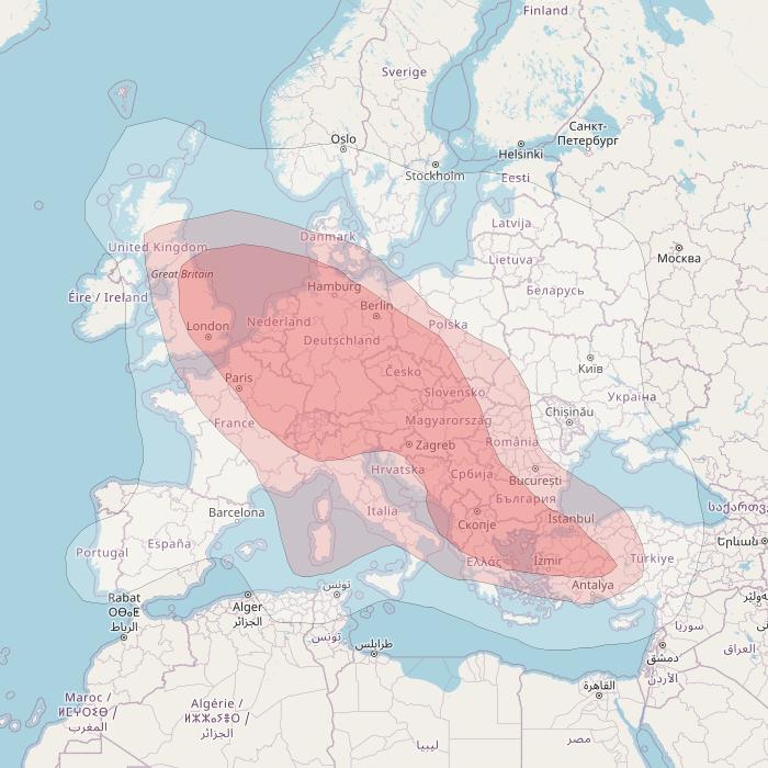 Eutelsat W3B at 16&deg; E downlink Ku-band Europe C beam coverage map