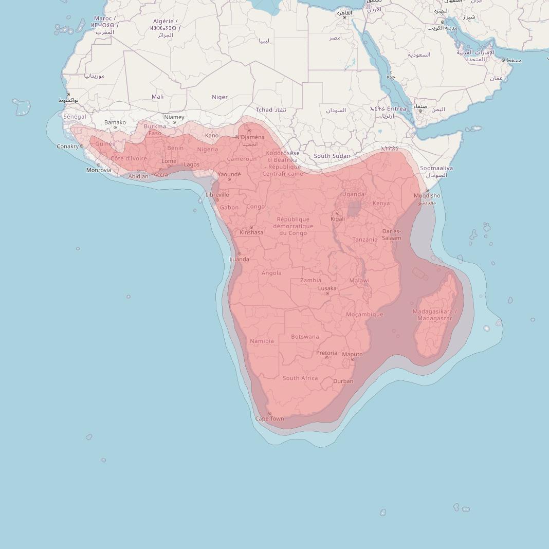 Eutelsat W3B at 16&deg; E downlink Ku-band Sub Saharan Africa Beam coverage map