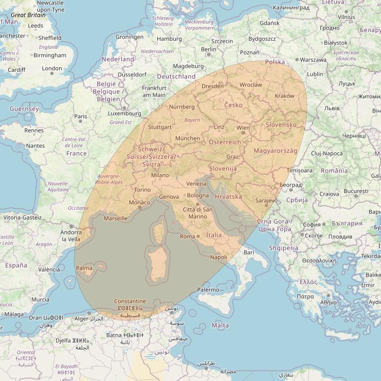 Intelsat 37e at 18° W downlink Ka-band Steerable beam coverage map