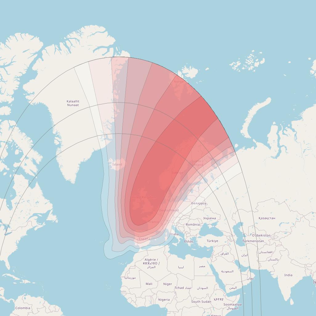 Intelsat 37e at 18° W downlink Ku-band Spot01 User beam coverage map