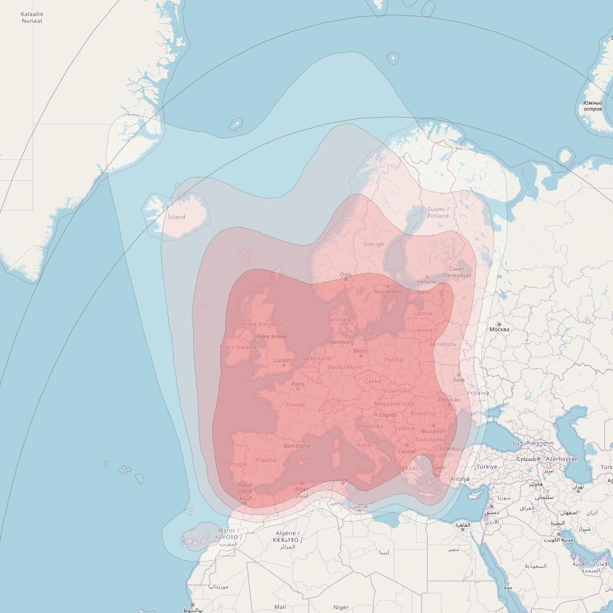 Astra 1L at 19° E downlink Ku-band FSS Beam coverage map