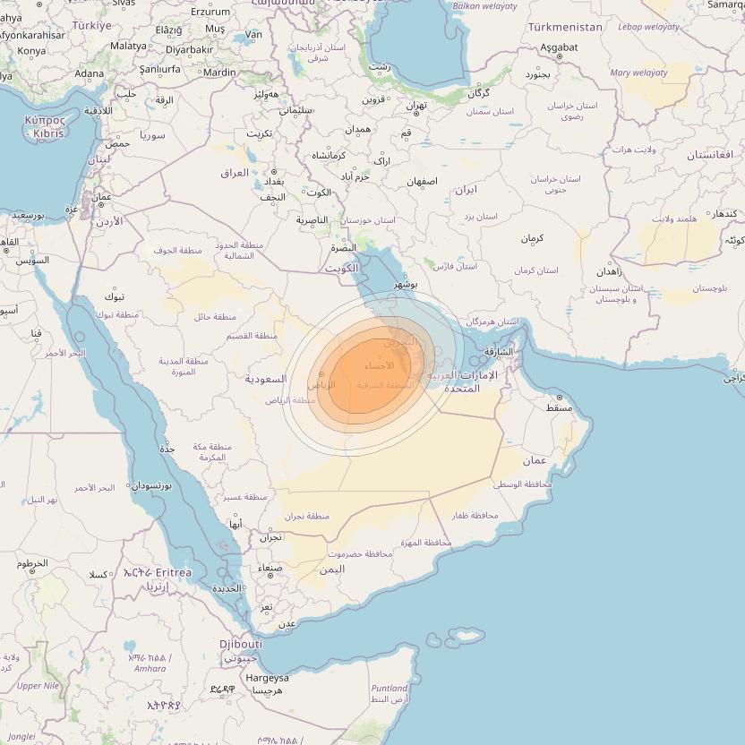 Arabsat 5C at 20° E downlink Ka-band Spot 08 beam coverage map