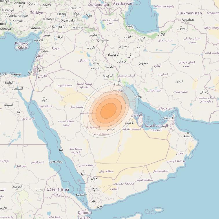 Arabsat 5C at 20° E downlink Ka-band Spot 09 beam coverage map