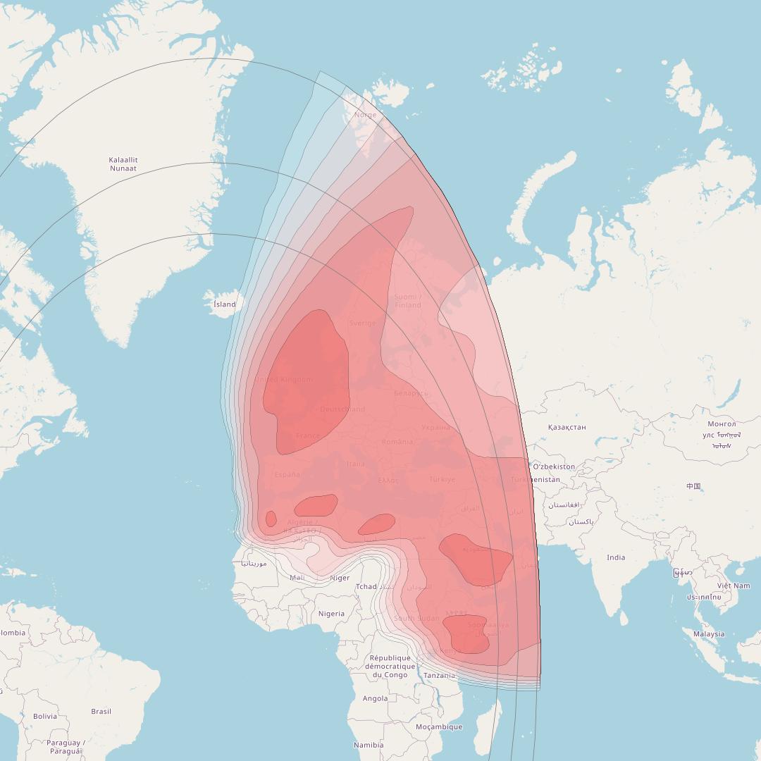 SES 4 at 22° W downlink Ku-band Europe/Middle East Beam coverage map