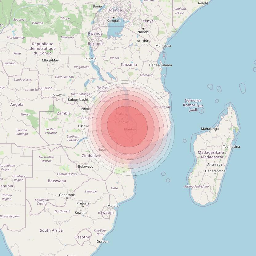 Angosat 2 at 23° E downlink Ku-band S18 Spot beam coverage map