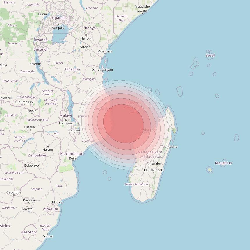 Angosat 2 at 23° E downlink Ku-band S19 Spot beam coverage map