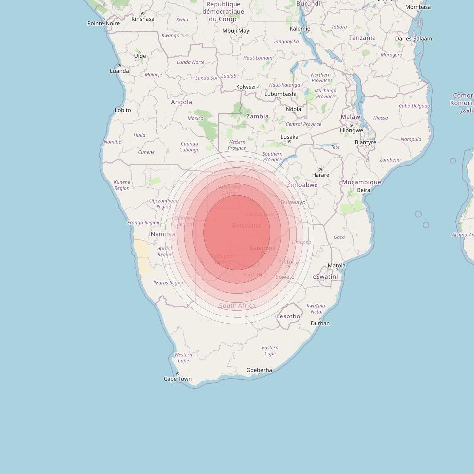 Angosat 2 at 23° E downlink Ku-band S21 Spot beam coverage map