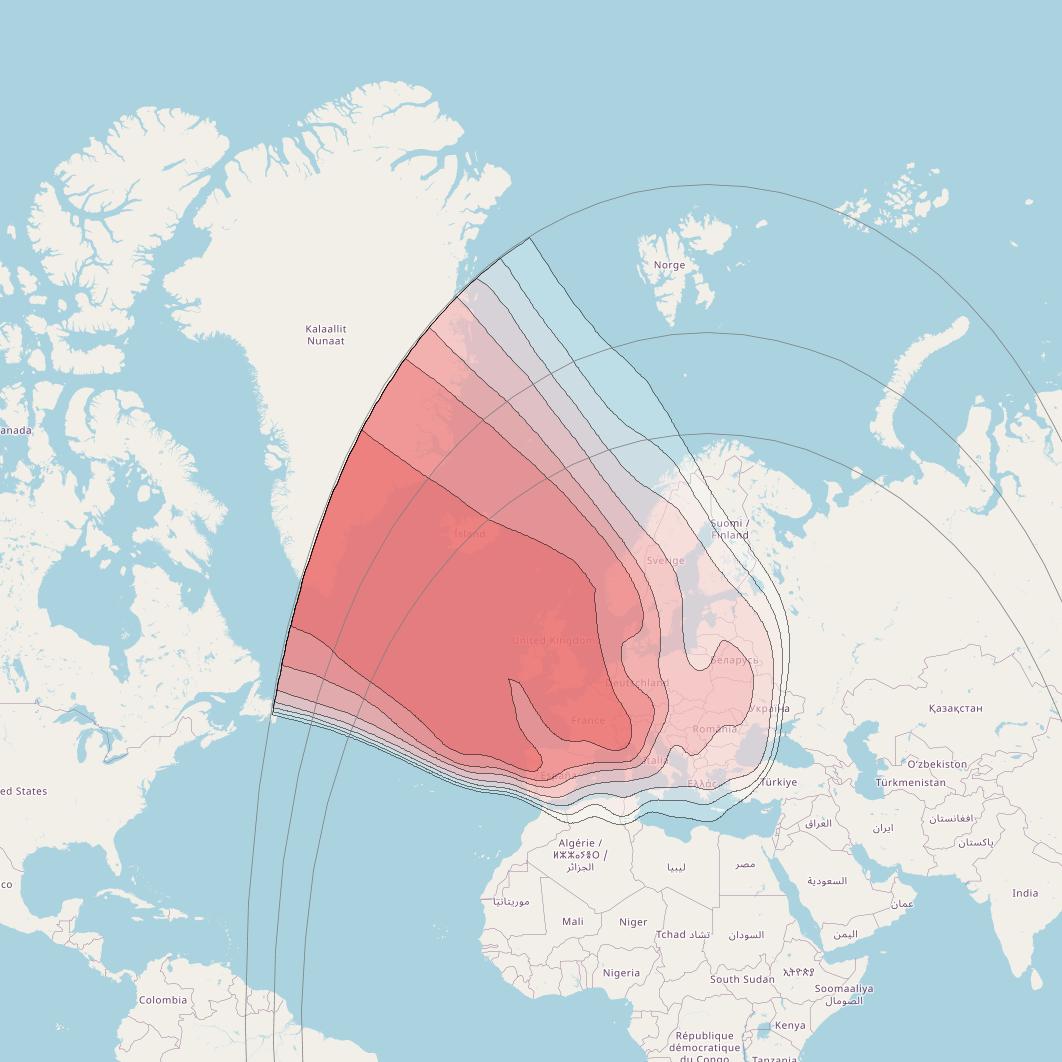 Astra 3C at 23&deg; E downlink Ku-band West beam coverage map
