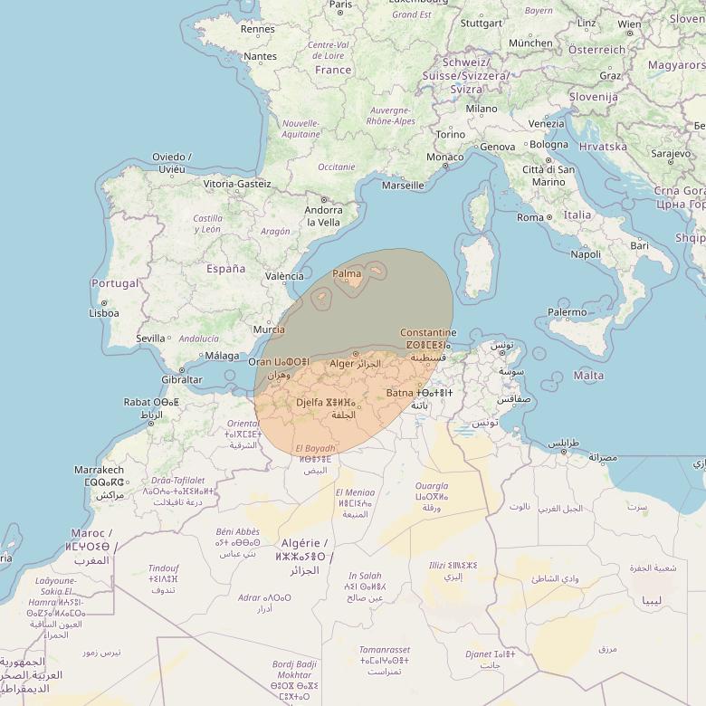 AlComSat 1 at 25° W downlink Ka-band S03 Spot beam coverage map