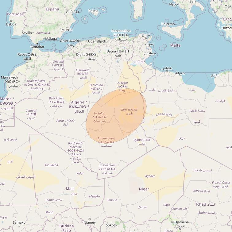 AlComSat 1 at 25° W downlink Ka-band S04 Spot beam coverage map