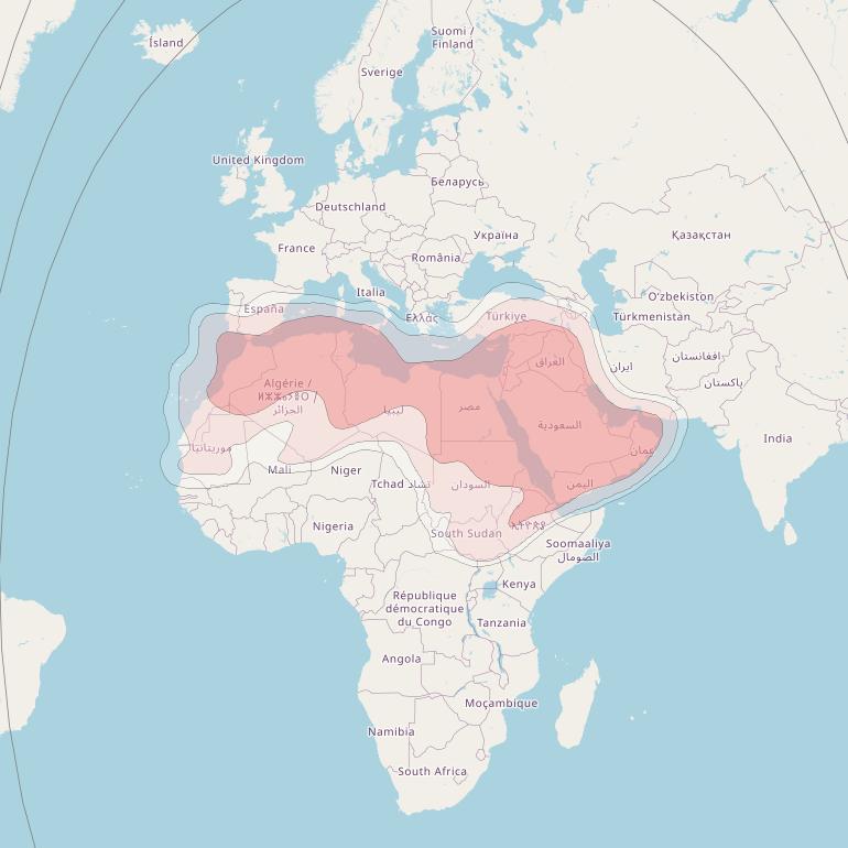 BADR 8 at 26&deg; E downlink Ku-band BSS MENA beam coverage map