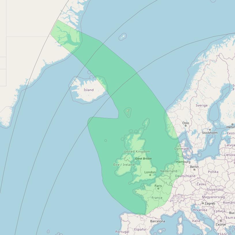 HellasSat 3 at 39&deg; E downlink S-band Spot 1 beam coverage map