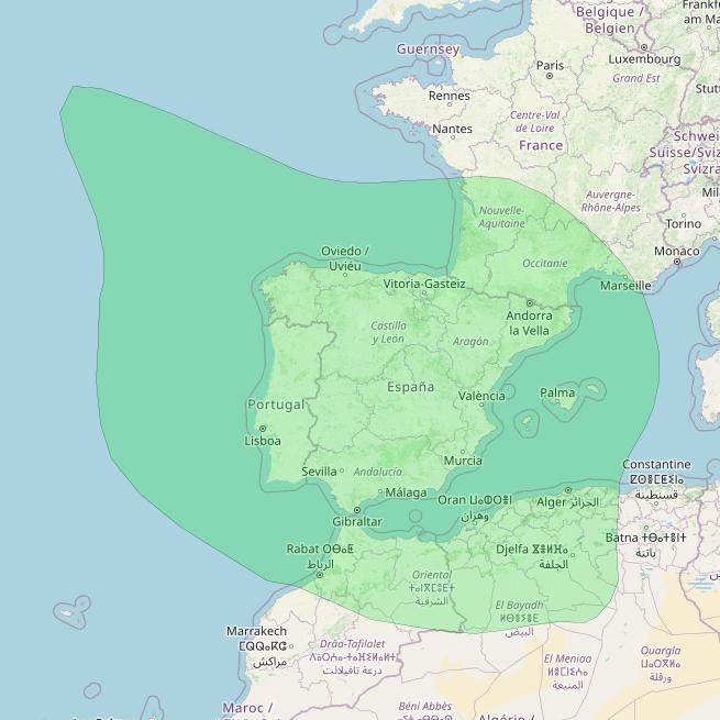 HellasSat 3 at 39&deg; E downlink S-band Spot 2 beam coverage map