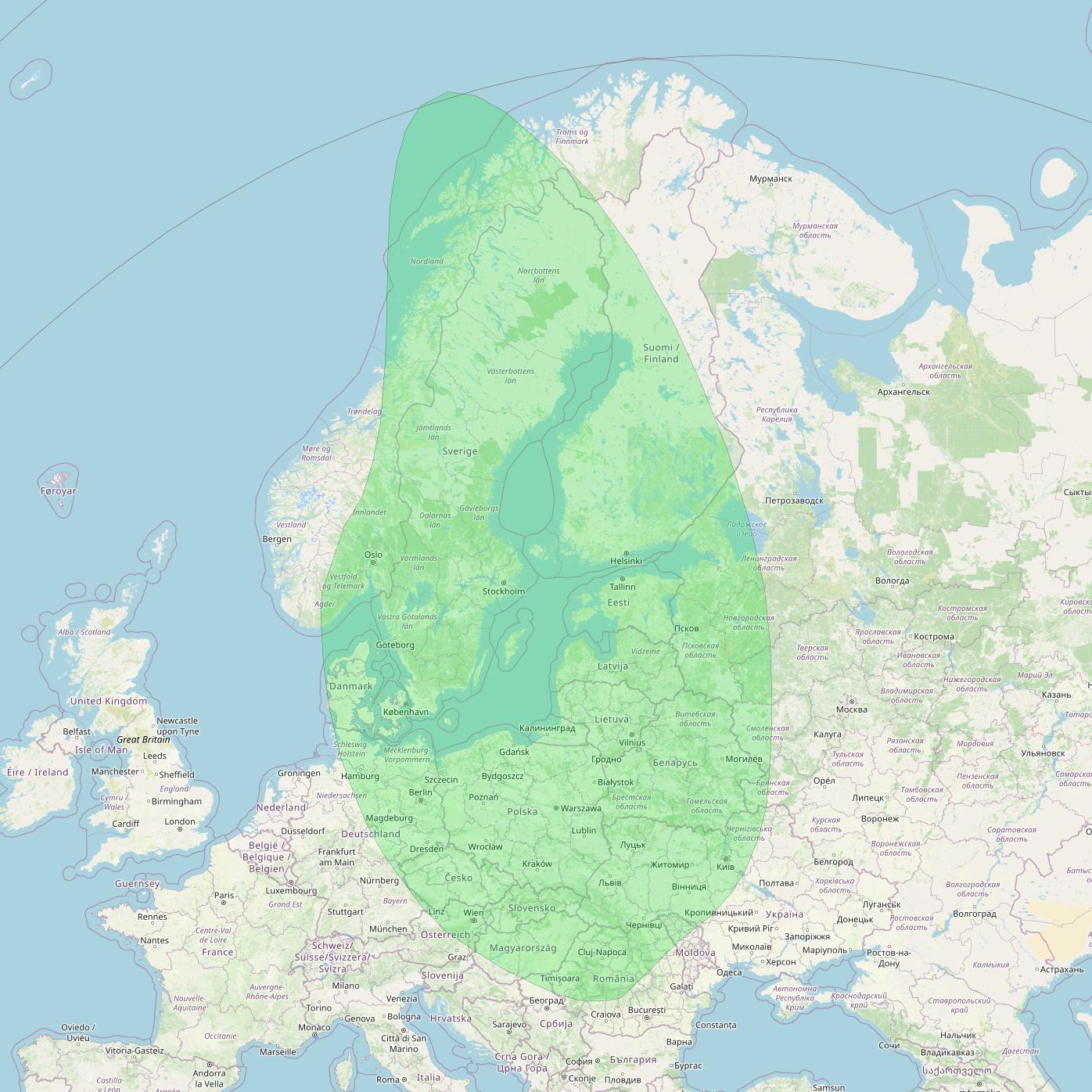 HellasSat 3 at 39&deg; E downlink S-band Spot 5 beam coverage map
