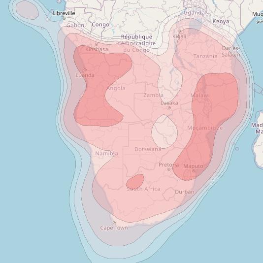 Eutelsat 36D at 36&deg; E downlink Ku-band South Africa beam coverage map