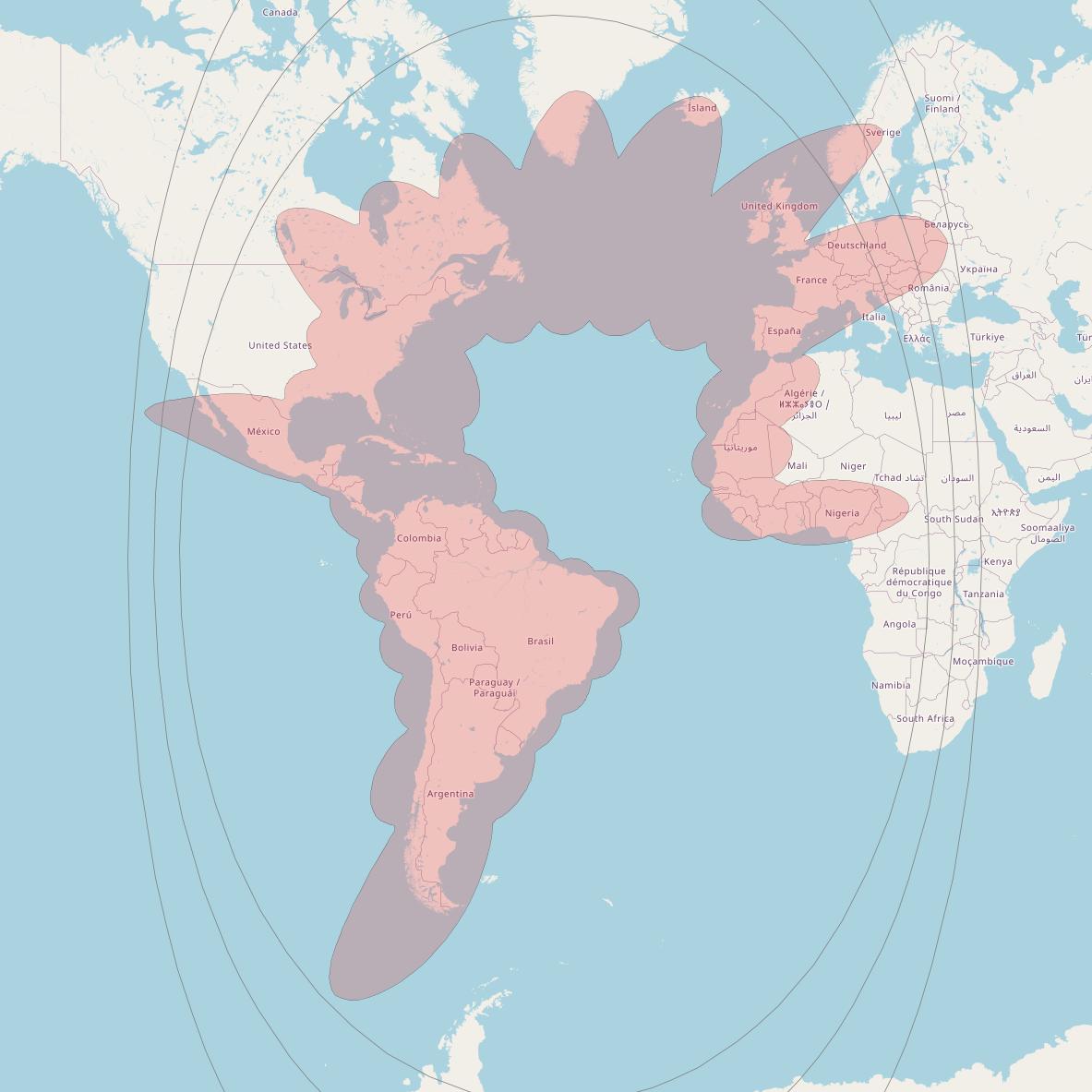 SES 14 at 47&deg; W downlink Ku-band HTS Outer Contours beam coverage map