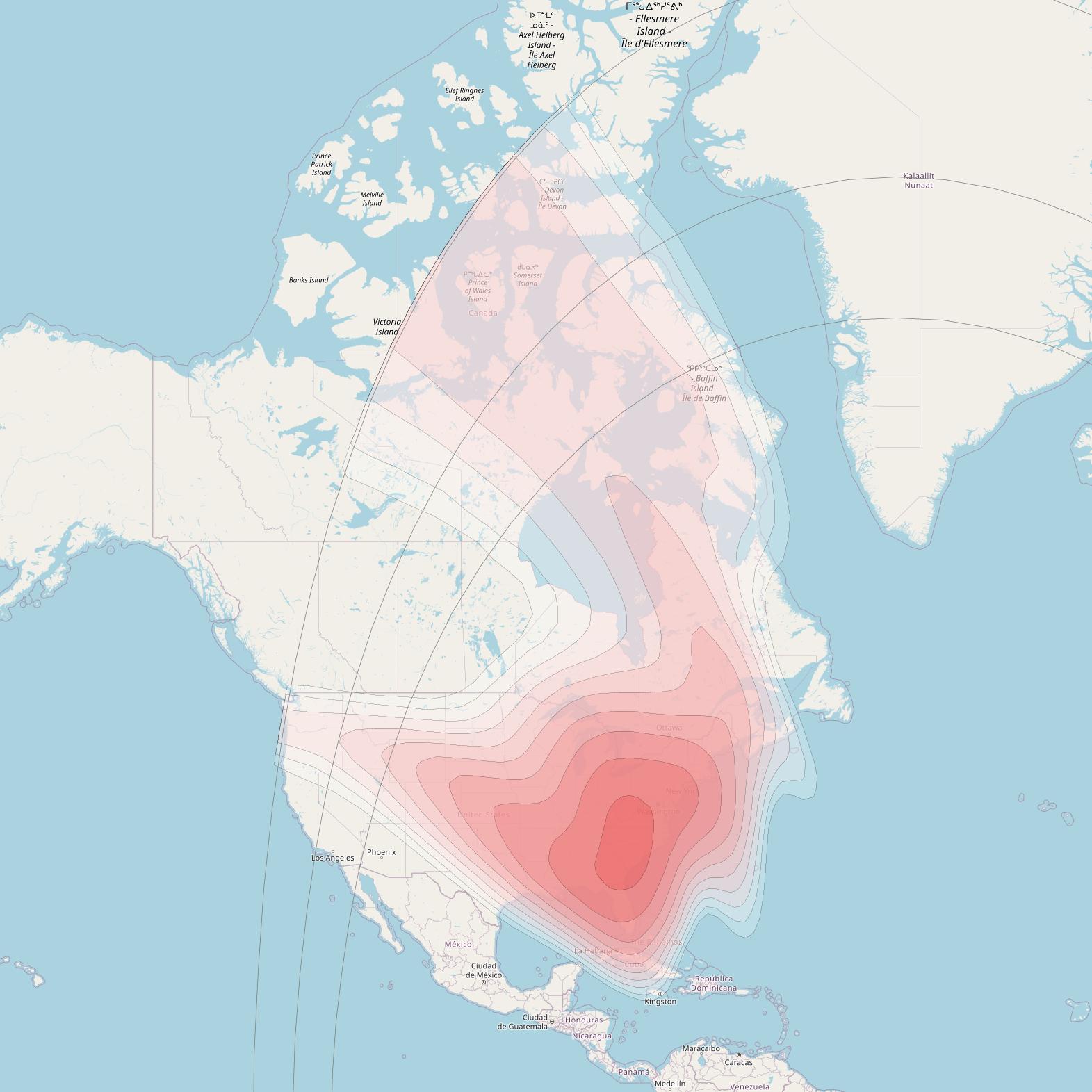 SES 14 at 47° W downlink Ku-band US East beam coverage map