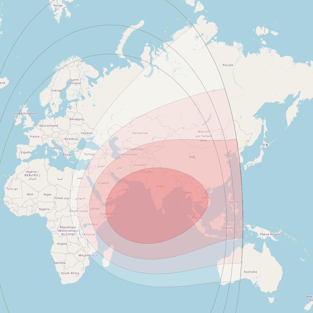 GSAT 31 at 48° E downlink Ku-band Wide beam coverage map