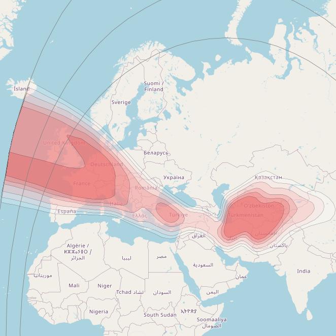 TurkmenAlem at 52° E downlink Ku-band East beam coverage map